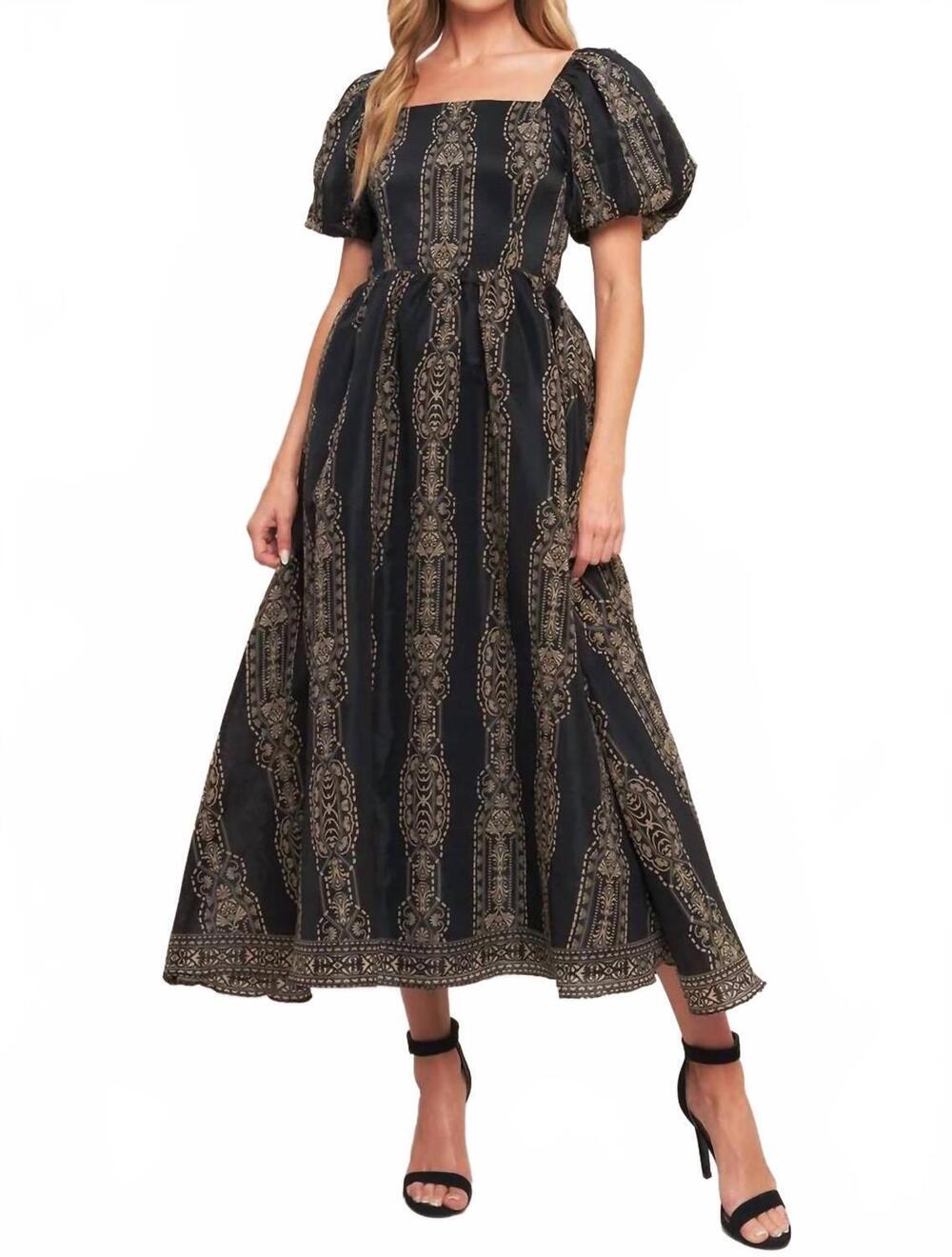 NEW FLYING TOMATO amara woven midi dress in black